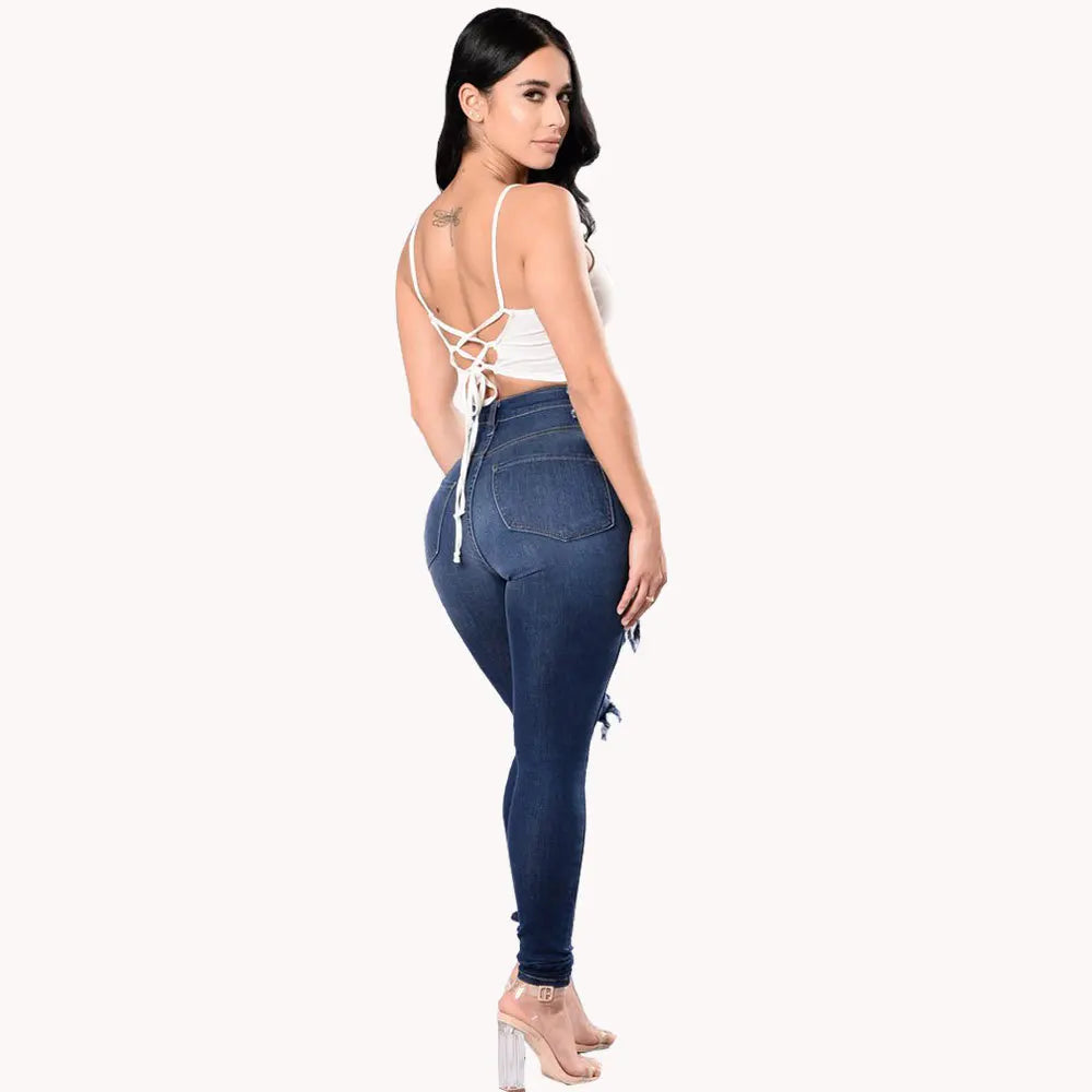 High Waist Ripped Skinny Jeans for Women | Fashion Stretch Denim Pants | Casual Slim Fit Trousers S-3XL