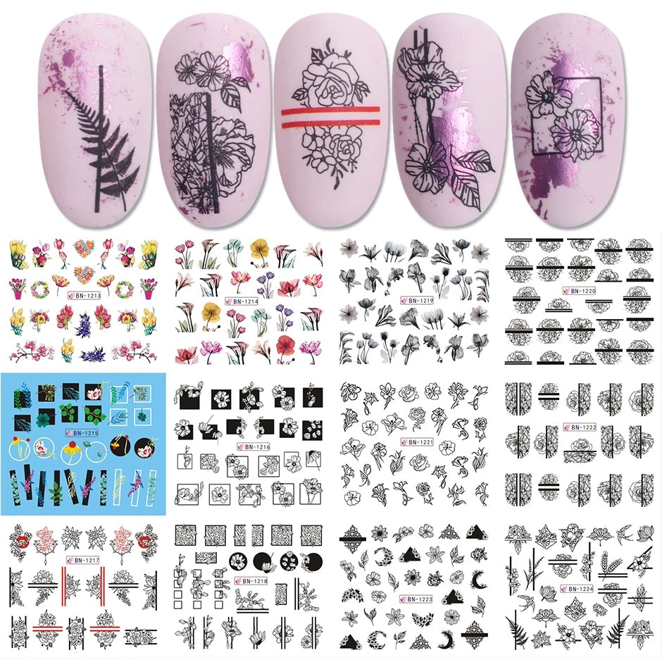 Valentine's Day Rose Nail Stickers | Full Cover French Blooming Flower Sliders | Water Decals for Manicure