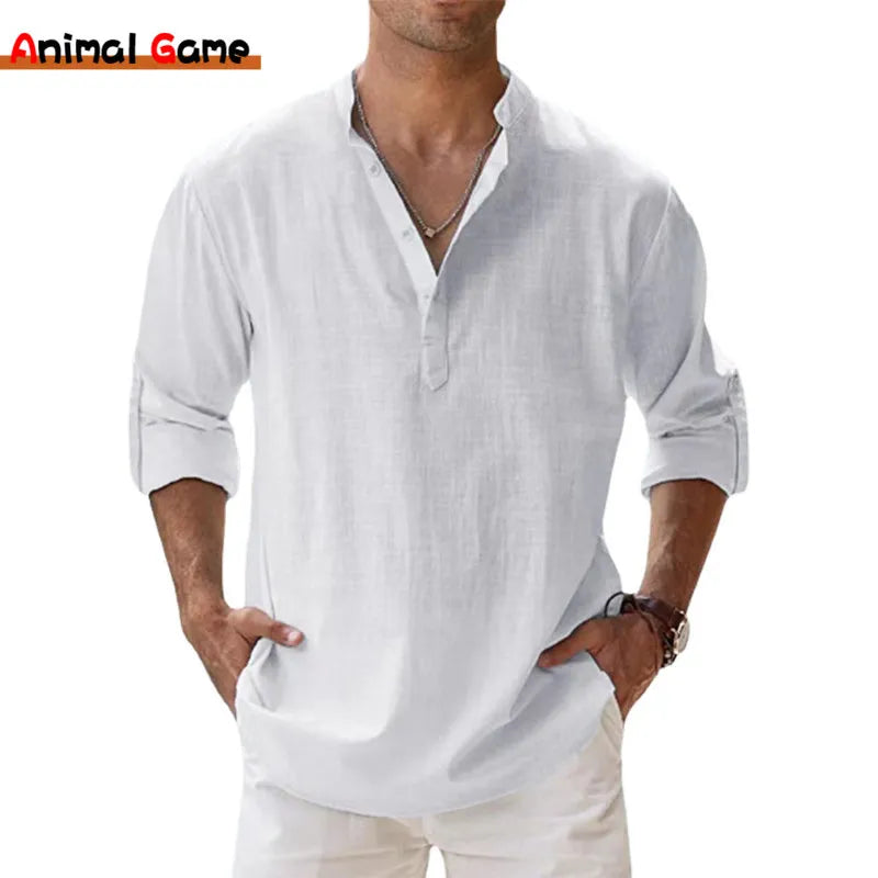 👕 New Cotton Linen Shirts for Men - Casual Lightweight Long Sleeve Henley Beach Shirts Hawaiian T-Shirts 👕