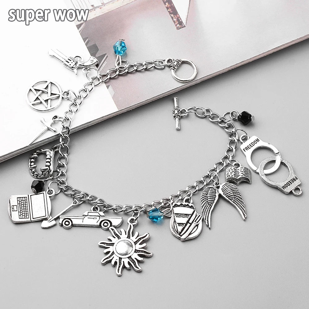 Supernatural Inspired Charm Bracelet for Dean Winchester Fans - Gothic Chain Wristband Jewelry