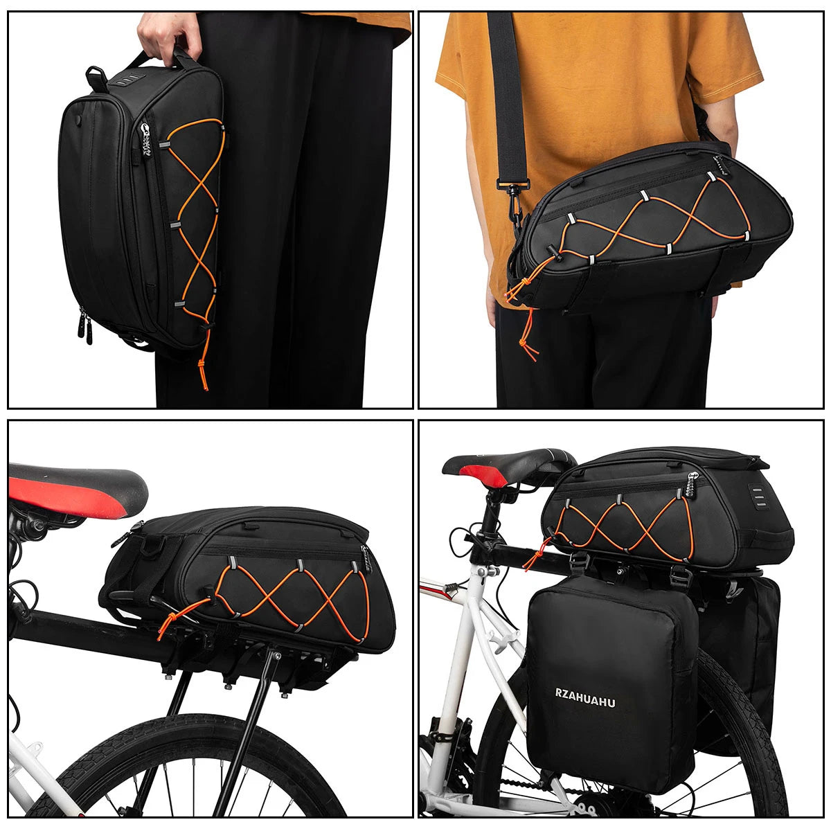 3-in-1 Bike Rack Bag – Waterproof Trunk Bag with Cooler, Bicycle Rear Seat Bag, Cycling Cargo Luggage with 2 Side Hanging Bags