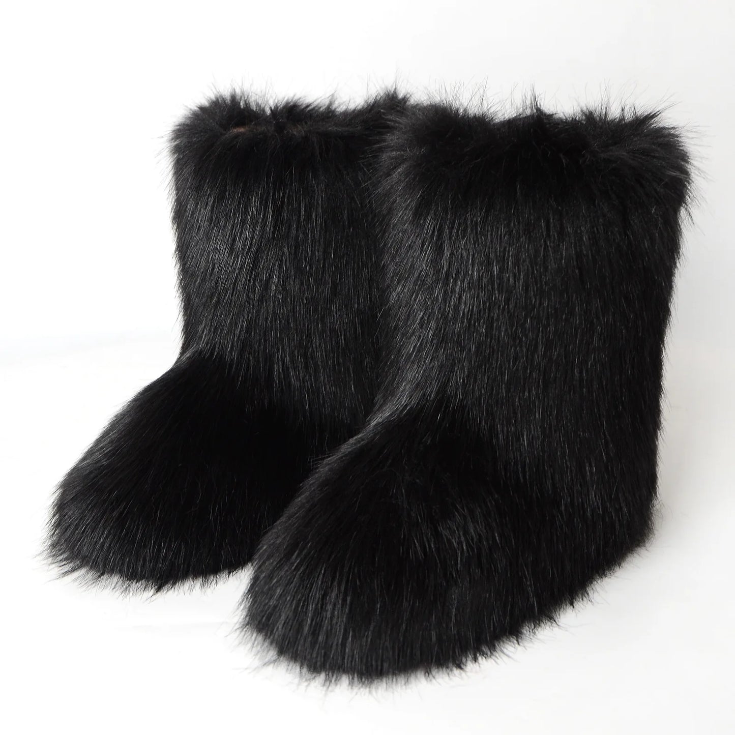 Winter Fur Imitation Raccoon Snow Boots for Women - Bright Colors – Mid-Calf Fluffy Boots with Plush Lining, Flat Heel