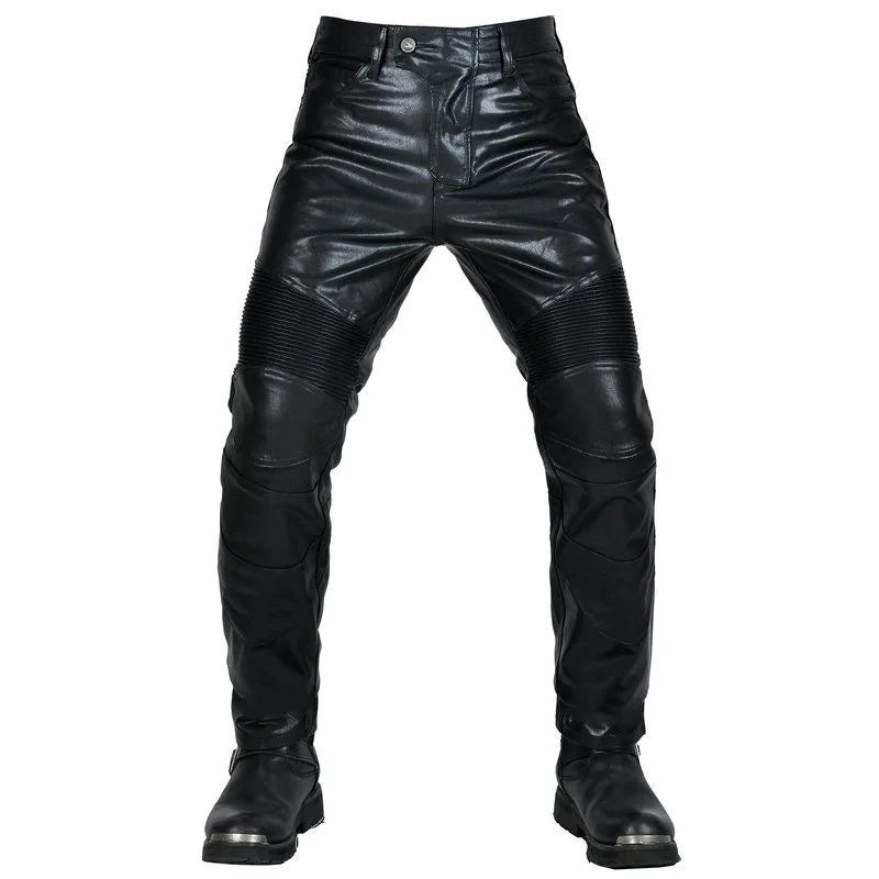 Motorcycle Black Men Leather Pants Outdoor Protective Knee Hip Pads