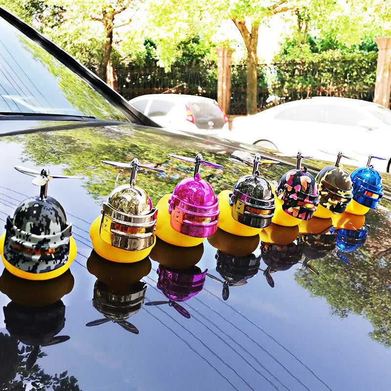 Broken Wind Rubber Duck Motor Accessories | Yellow Duck with Helmet | Car Interior Decoration