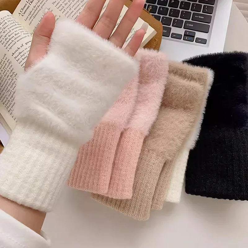 🧤 Luxurious Mink Fleece Half Finger Gloves – Stay Warm in Style! ❄️✨