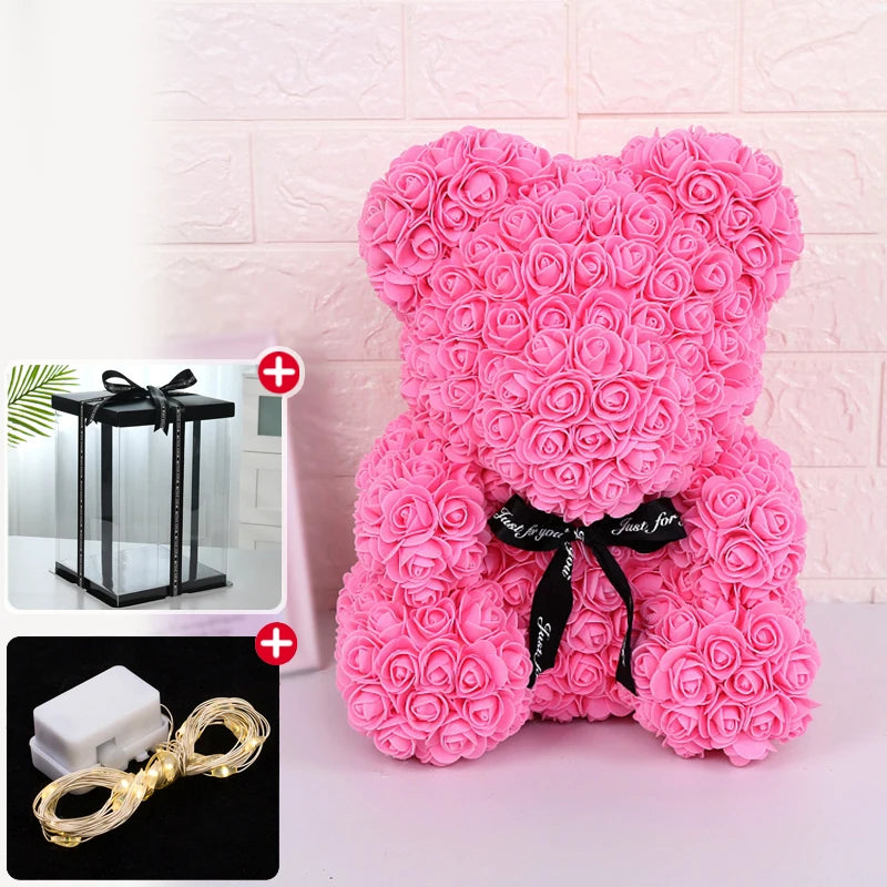 Valentine's Day Rose Bear with Gift Box and Lights – Eternal Love Teddy Bear for Women & Girlfriend