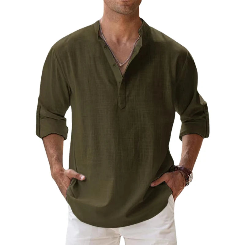 👕 New Cotton Linen Shirts for Men - Casual Lightweight Long Sleeve Henley Beach Shirts Hawaiian T-Shirts 👕