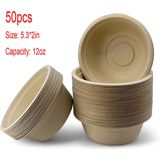 100% Biodegradable 50 Pcs Disposable Soup Bowls Paper Bowls for hot Soups Appetizers Household Food Containers Kitchen Storage