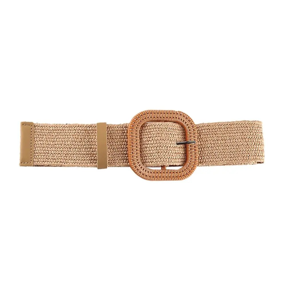 Boho Wide Elastic Waist Belt – Braided PP Straw Belt for Dresses & Casual Wear ✨