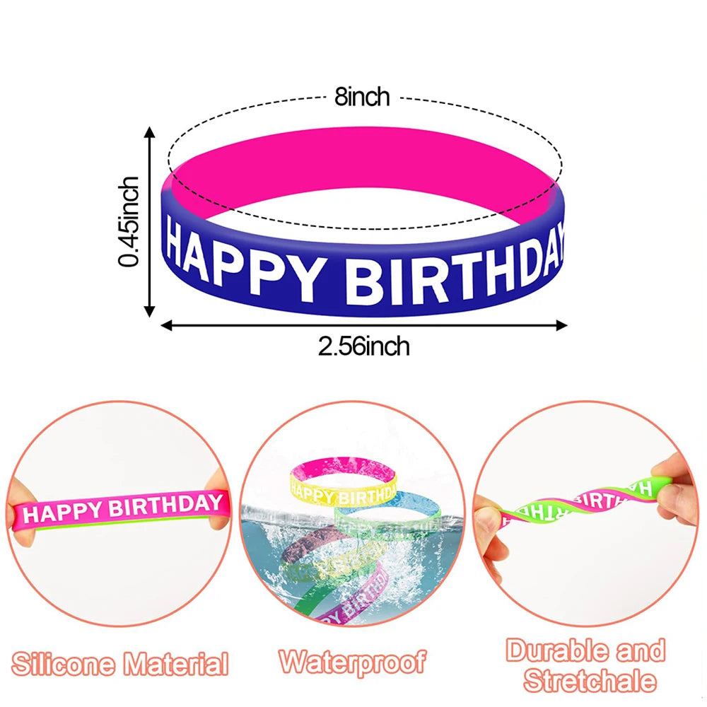 8/16Pcs Colorful Happy Birthday Rubber Bracelets | Kids Party Favors & Gifts | Classroom Rewards & Goodie Fillers