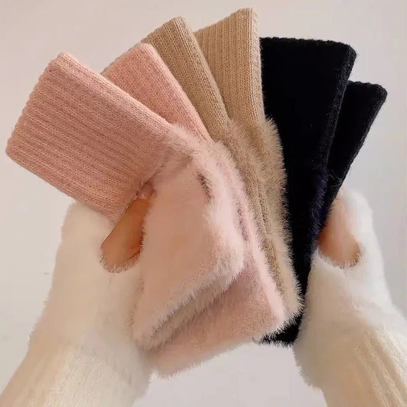 🧤 Luxurious Mink Fleece Half Finger Gloves – Stay Warm in Style! ❄️✨