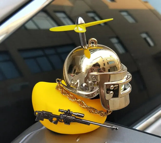 Broken Wind Rubber Duck Motor Accessories | Yellow Duck with Helmet | Car Interior Decoration