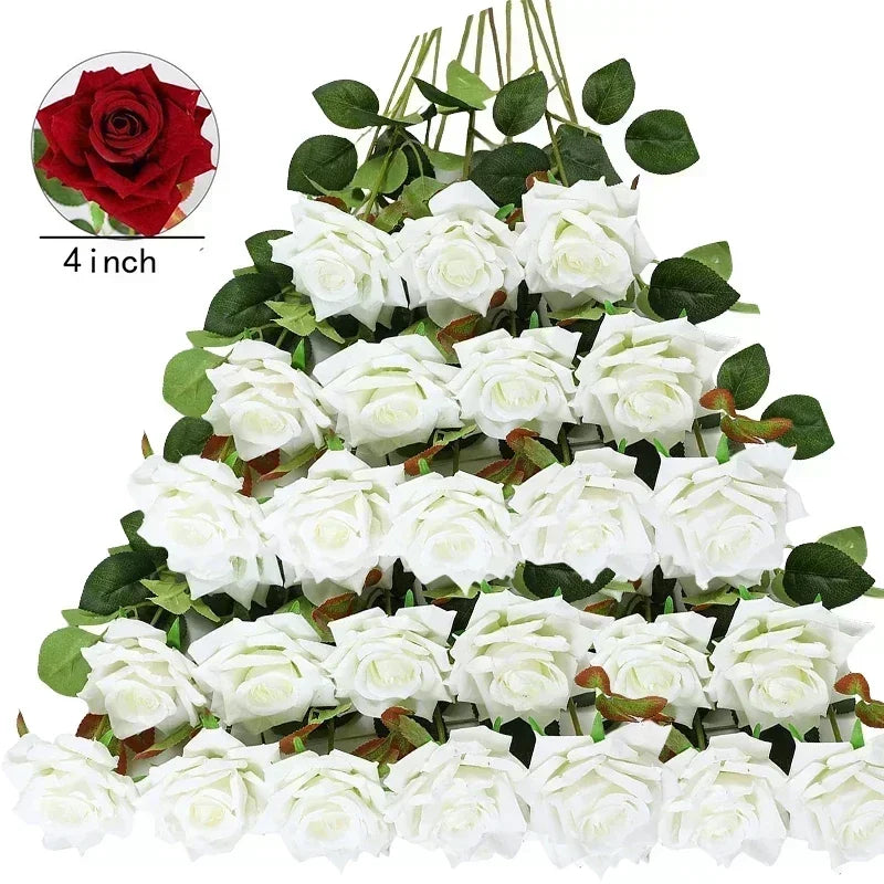 100PCS Artificial Silk Roses 🌹 | Realistic Fake Flower Bouquet for Wedding, Party & Home Décor