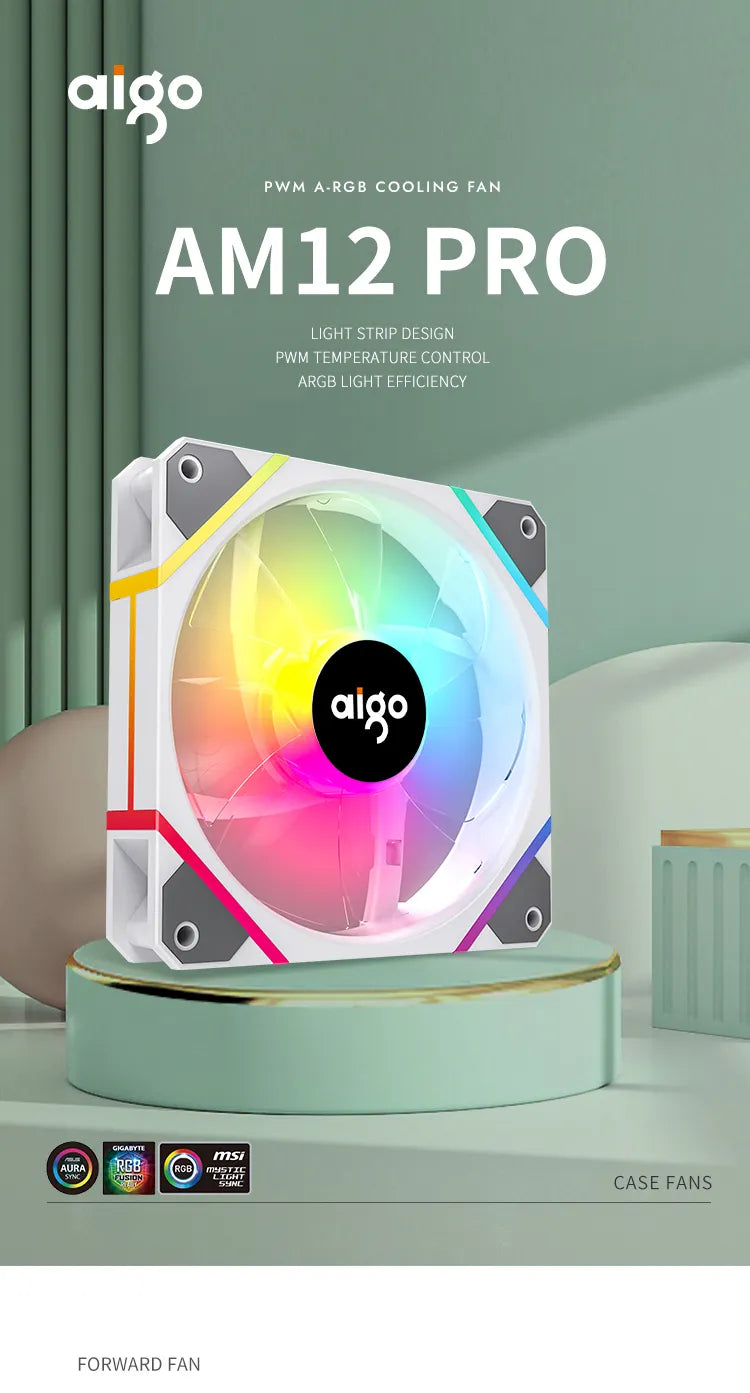 Aigo AM12pro RGB PC Fan Kit 120mm Water Cooler PWM Control CPU Cooling Fans for Computer Case 3-Pin 5V ARGB 12cm