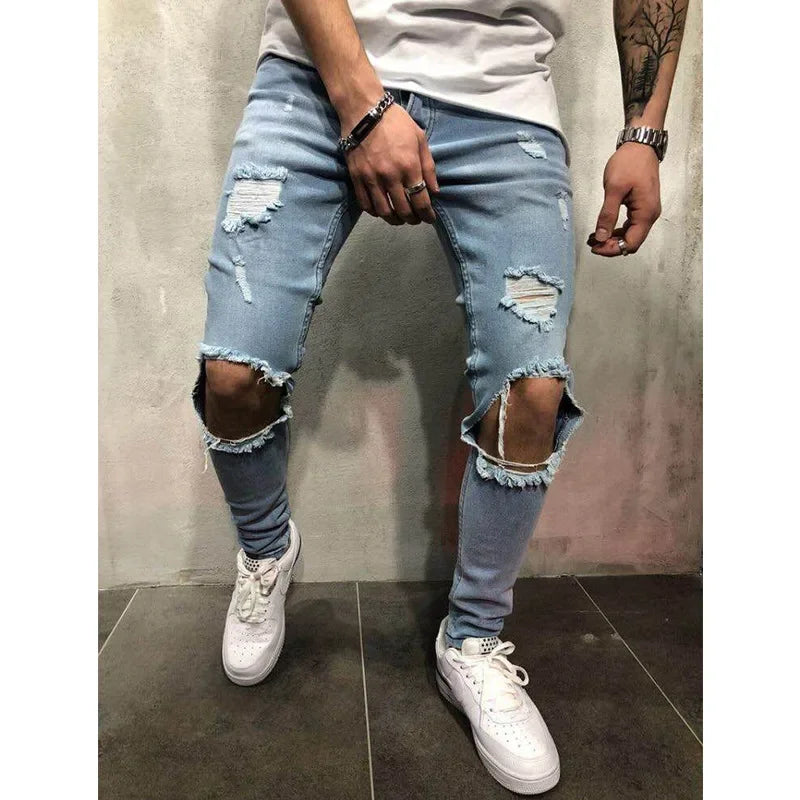 Men’s Skinny Ripped Pencil Jeans | Hip-Hop Streetwear Style 👖 Jeans for men