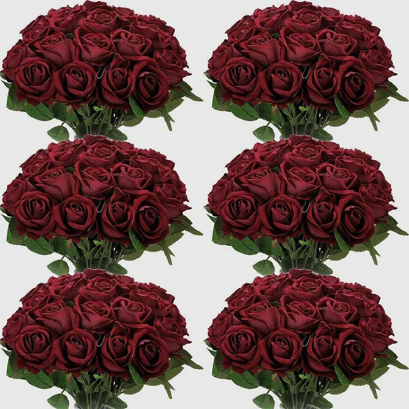 50PCS Artificial Velvet Roses 🌹 | Long Stem Fake Flowers for DIY Wedding & Home Décor