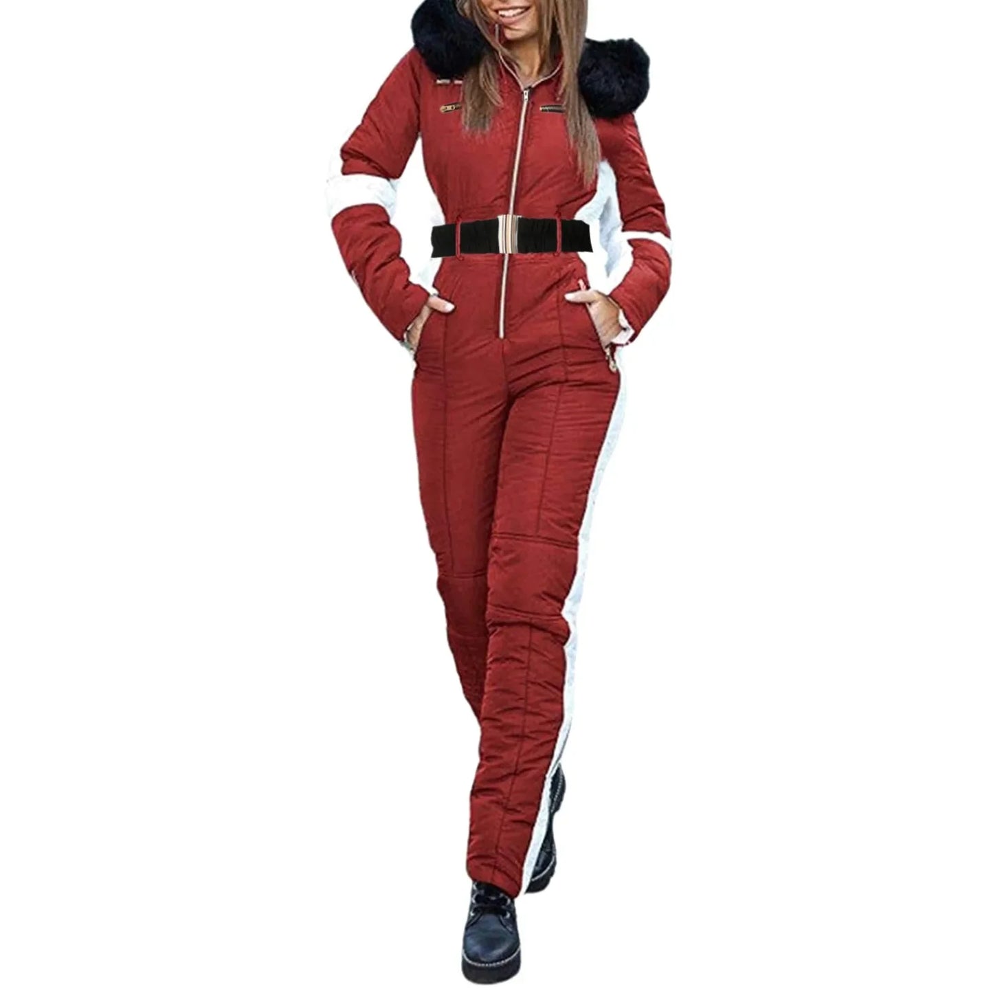 Women’s Waterproof Ski Suit ⛷️ One-Piece Snowboard Jumpsuit with Fur Collar 🏔️ Warm Outdoor Winter Overalls