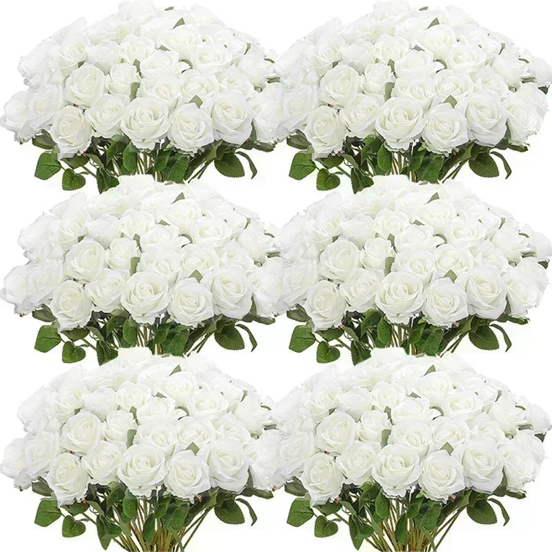 50PCS Artificial Silk Roses Bouquet | Realistic Fake Flowers for Home, Wedding & Party Decor