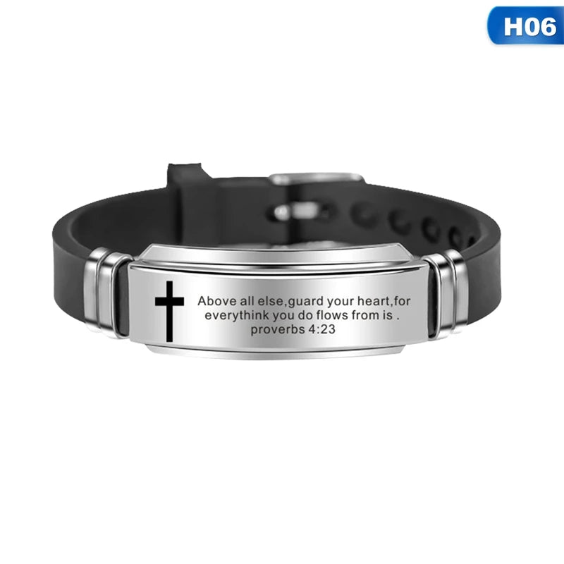 Men's Cross Bible Verse Bracelet – Faith Silicone Wristband w/ Stainless Steel ✨ Christian Gift for Him