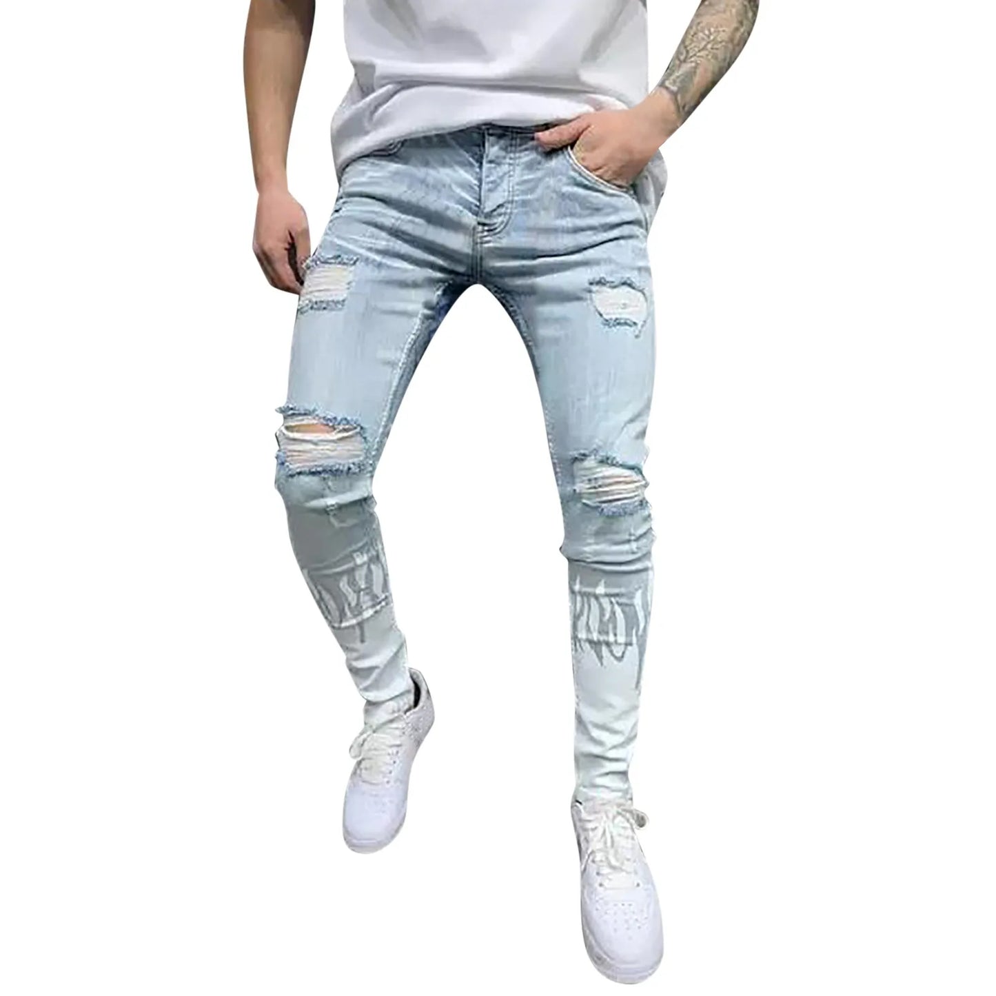 🏍️ Cool Motorcycle Prints on Ripped Summer Jeans 🌞