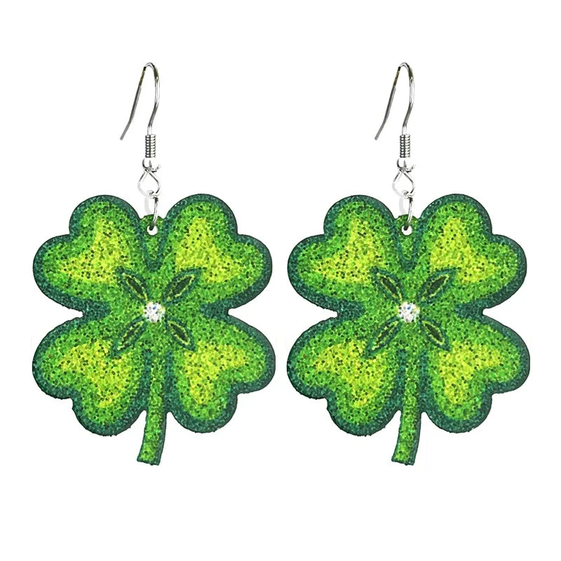 New St. Patrick's Earrings Green Festival Atmosphere Rainbow Beer Clover Shining Acrylic Earrings