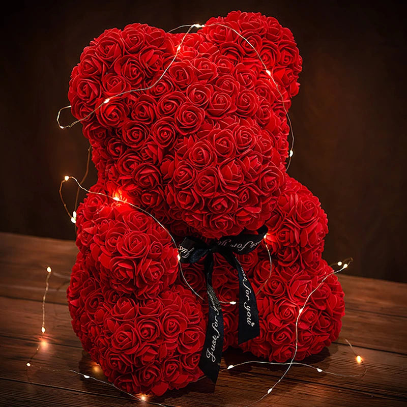 Valentine's Day Rose Bear with Gift Box and Lights – Eternal Love Teddy Bear for Women & Girlfriend