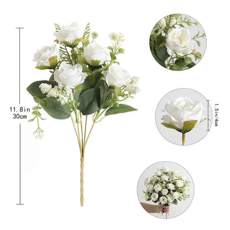 30cm White Silk Rose & Peony Bouquet 🌸 | Artificial Wedding Flowers, Home & Bridal Decor