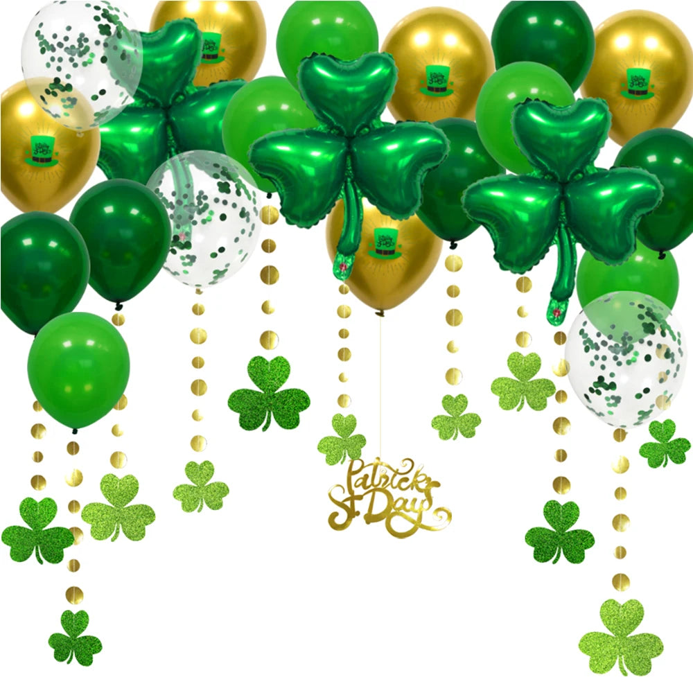 St Patricks Day Green Balloon Saint Patricks Party Decorations Shamrock Clover Garlands Banner Streamer Backdrop Hanging Decor