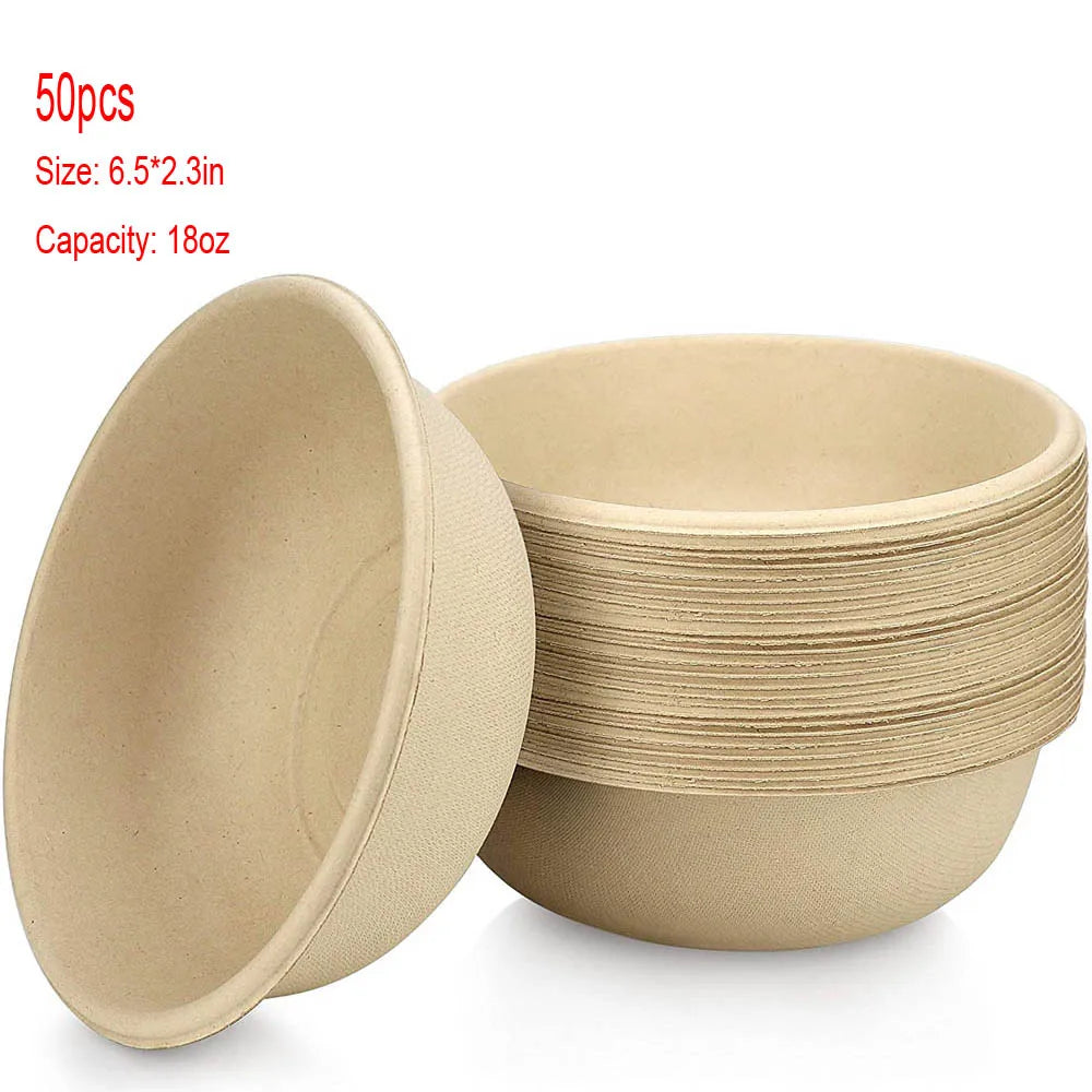 100% Biodegradable 50 Pcs Disposable Soup Bowls Paper Bowls for hot Soups Appetizers Household Food Containers Kitchen Storage