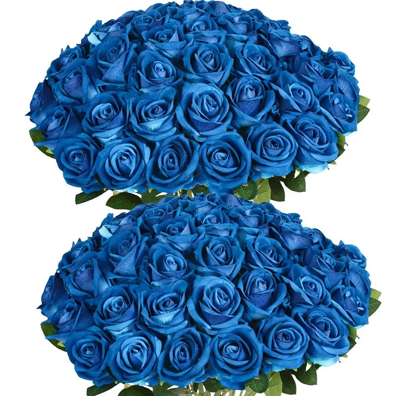 50PCS Real Touch Velvet Artificial Roses | Lifelike Fake Flowers for Valentine's, Weddings & Home Decor