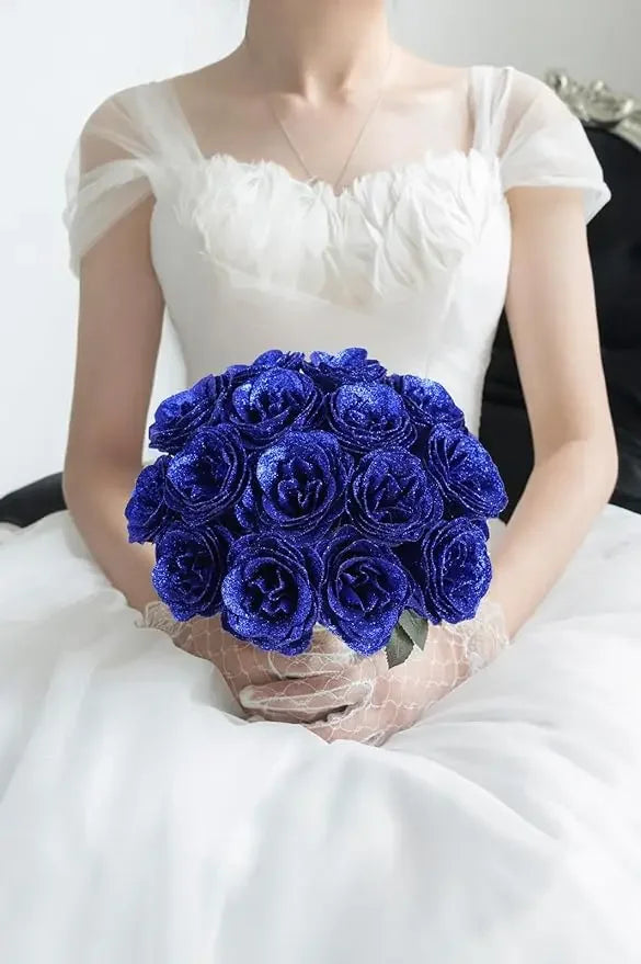 30/50PCS Glitter Artificial Roses | Valentine's Day & Wedding DIY Flowers | Romantic Gift for Wife, Girlfriend, Mother