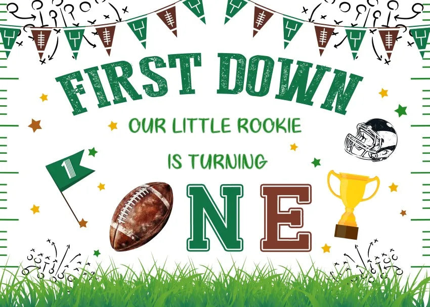 🏈 AIBIIN 1st Birthday Party Backdrop – Touchdown Rugby Theme 🎉