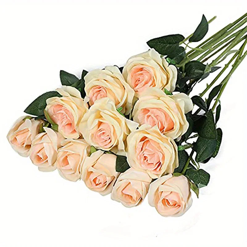 12PCS Realistic Artificial Rose Bouquet | Silk Fake Flowers for Weddings, Parties & Home Decor