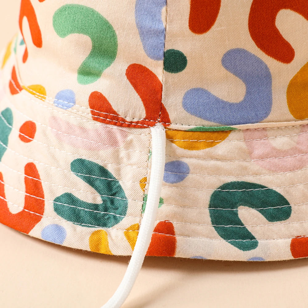 Double-Sided Kids Bucket Hat with String - Cute Embroidered Fisherman Cap for Boys and Girls