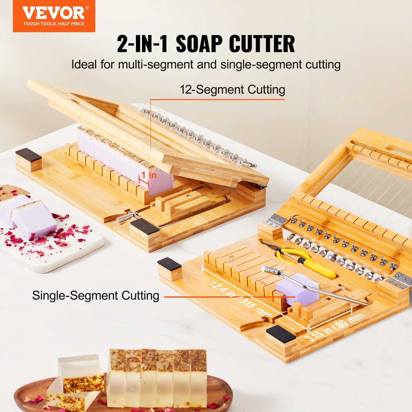 🧼 Bamboo Soap Cutter with Steel Wire - Precision Cutting for Handmade Soap | Cuts 1-12 Bars