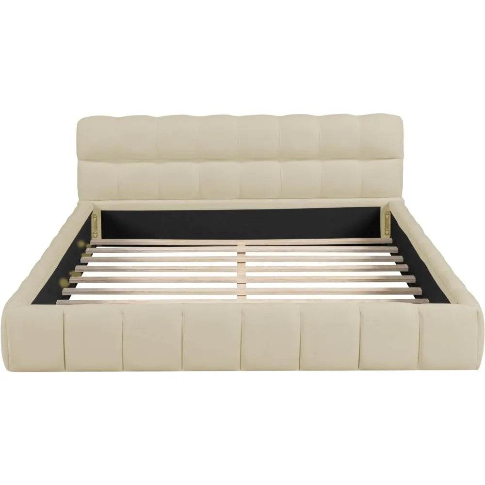 Modern Queen Upholstered Bed Frame with Wingback