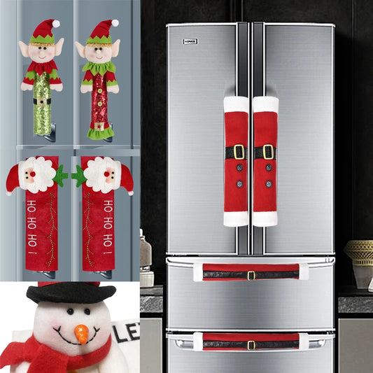 2024 Christmas Handle Covers | Santa Claus & Snowman Designs for Fridge, Oven, Dishwasher | Festive Kitchen Decor