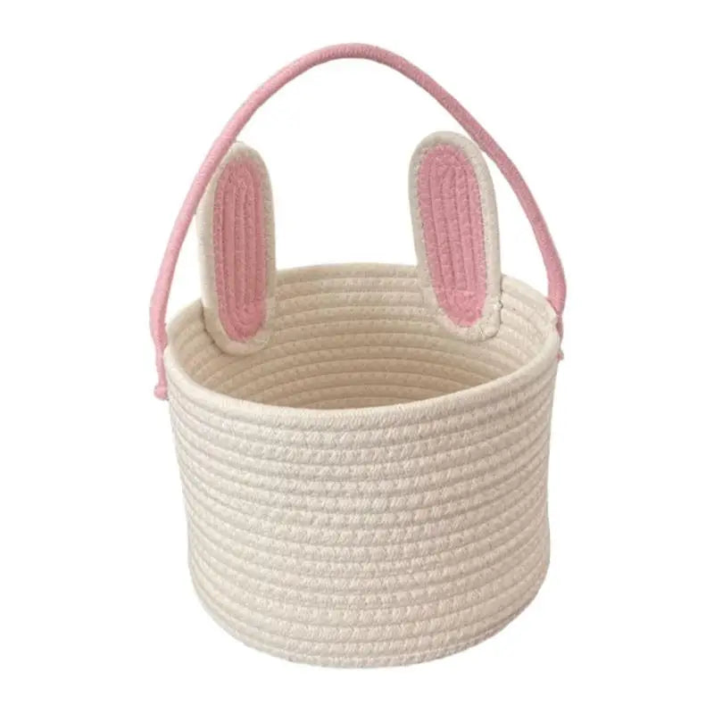 🐰 Easter Bunny Basket – Soft Cotton Rope Tote for Egg Hunt, Candy & Gifts