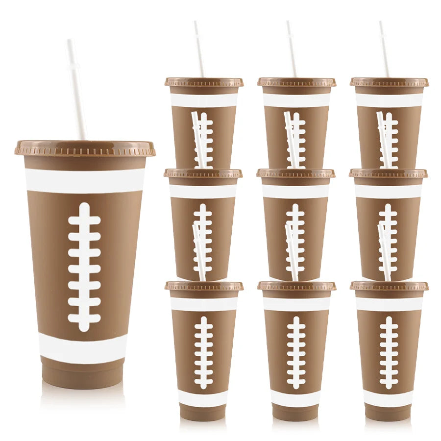 10pcs Plastic Cups with Sports Themes Such as Football, Basketball, Rugby, and Baseball, Loose Sports Party Decoration Cups, Pla