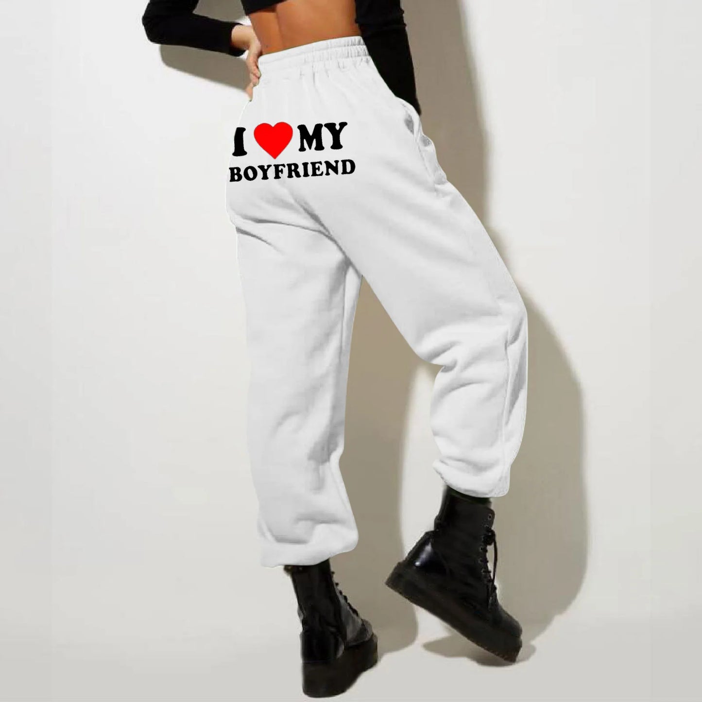 Women's Fleece Lined Sweatpants | Valentine's Day Love My Boyfriend Print | High Waisted Joggers Pants