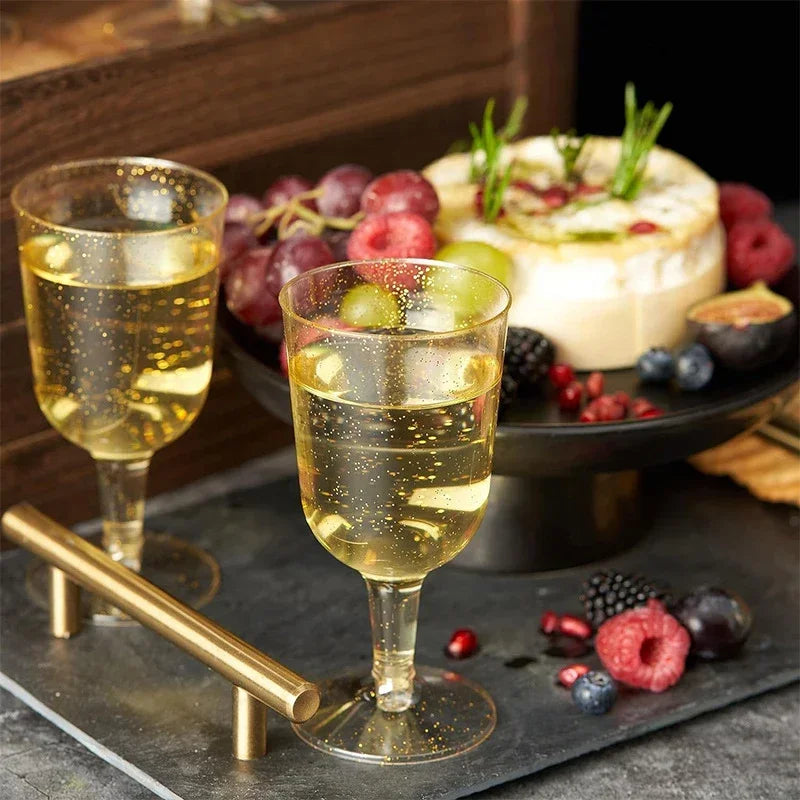 25/50Pack Disposable Plastic Wine Glasses Bubble Tea 150ml Champagne Glasses with Handles for Wedding Birthday Graduation Party