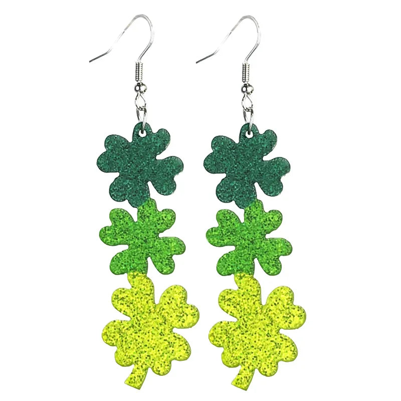 New St. Patrick's Earrings Green Festival Atmosphere Rainbow Beer Clover Shining Acrylic Earrings