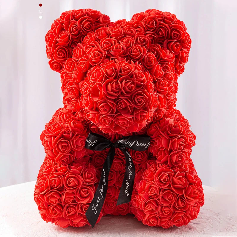 Valentine's Day Rose Bear with Gift Box and Lights – Eternal Love Teddy Bear for Women & Girlfriend