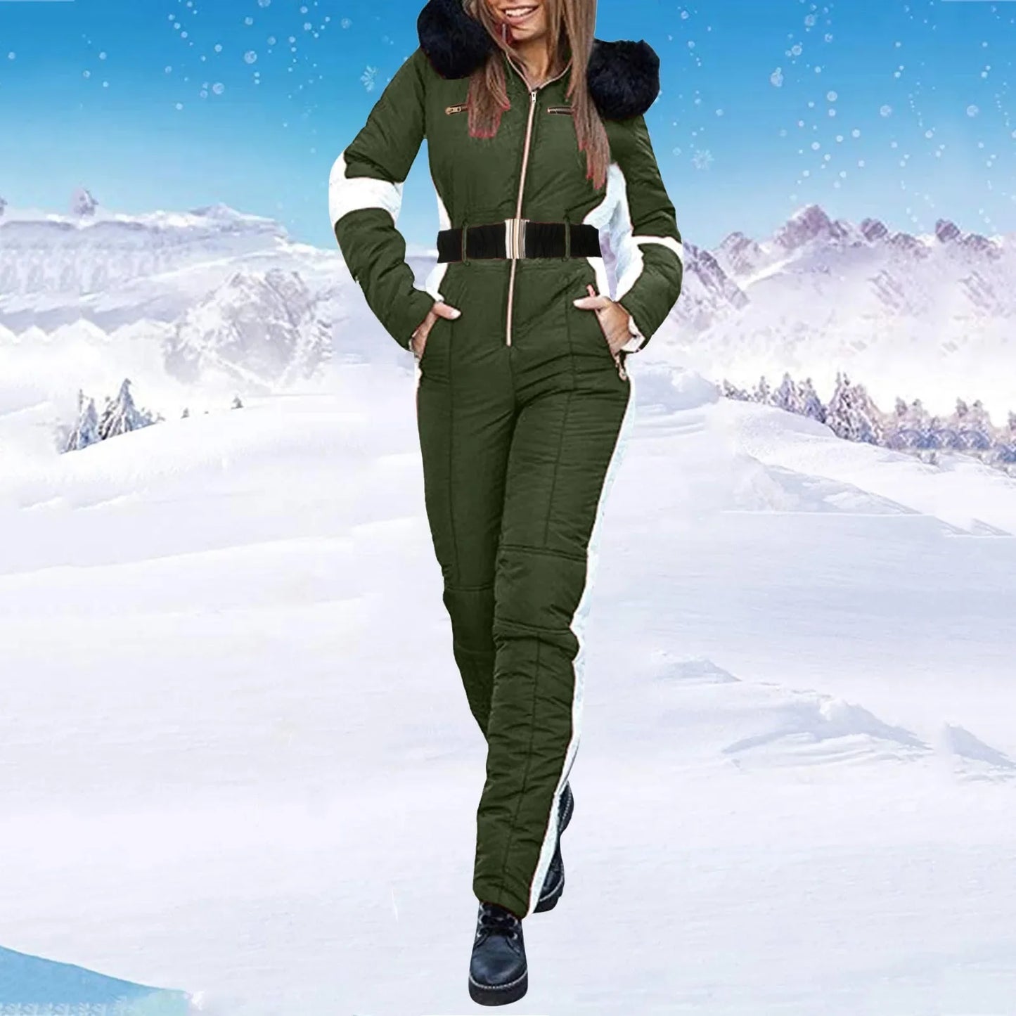 Women’s Waterproof Ski Suit ⛷️ One-Piece Snowboard Jumpsuit with Fur Collar 🏔️ Warm Outdoor Winter Overalls