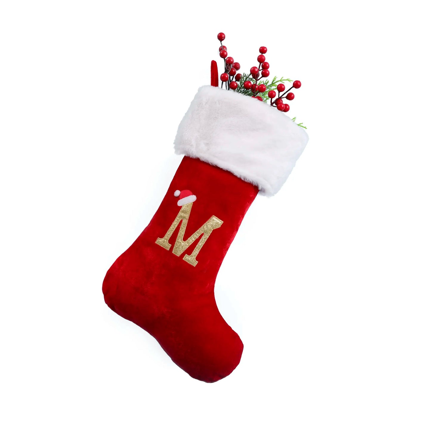 50cm Large Embroidered Monogram Christmas Stocking | Soft Red Xmas Sock for Holiday Family Decor & Fireplace