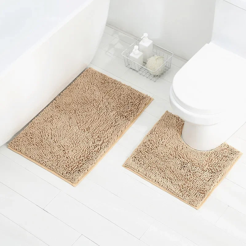 Velvet Bathroom Floor Mat 3-Piece Set | Stone Embossed Toilet Carpet | Non-Slip Absorbent Bath Rug Set