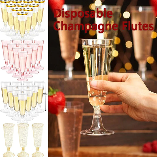 15/25/50PCS Disposable Champagne Glasses – 150ml Plastic Cocktail & Martini Cups for Weddings, Parties & Events ✨