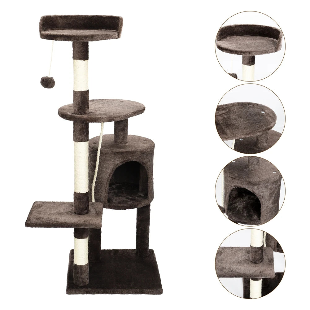 Cat Tree Multi-Level Tower Condo, Scratching Post Kitten Toy, Cozy Condo Climb Furniture, Climbing Tower Activity Centre - Dark Brown