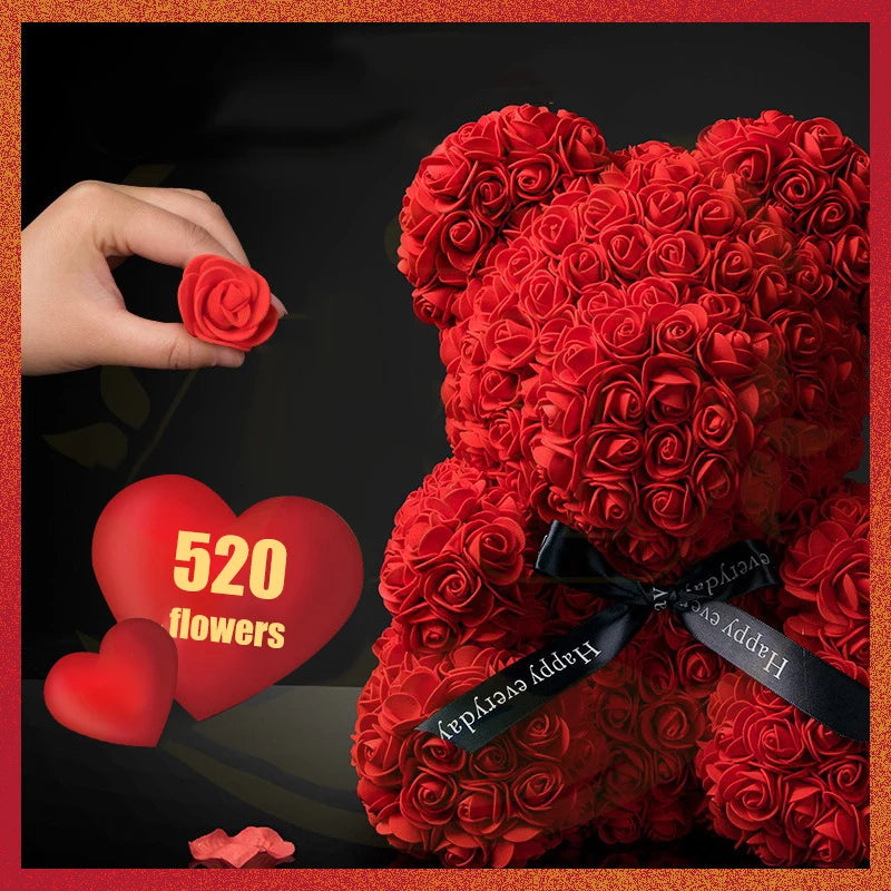 Valentine's Day Rose Bear with Gift Box and Lights – Eternal Love Teddy Bear for Women & Girlfriend