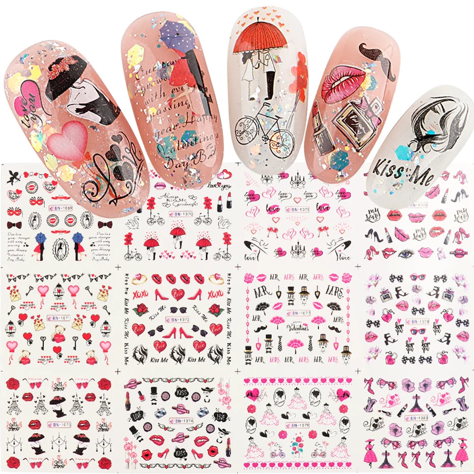 Valentine's Day Rose Nail Stickers | Full Cover French Blooming Flower Sliders | Water Decals for Manicure